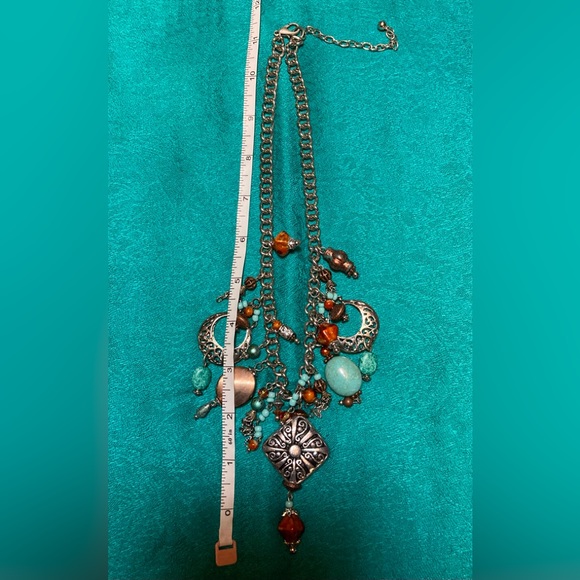 Super Bold Bohemian Silver Tone & Beaded Necklace - Picture 6 of 7